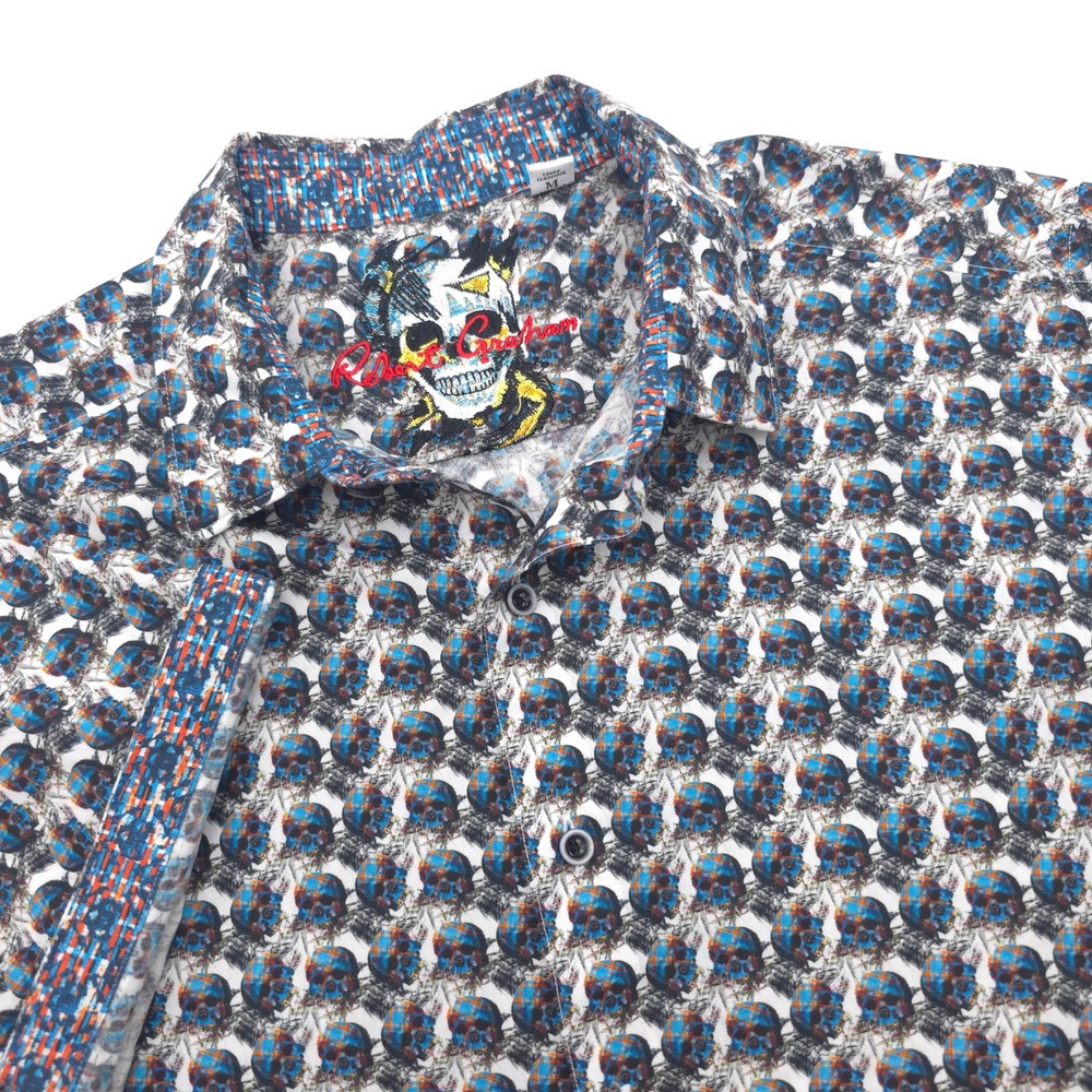 Robert Graham Mens Skull Print Short Sleeve Button Down Shirt Classic Fit Size M